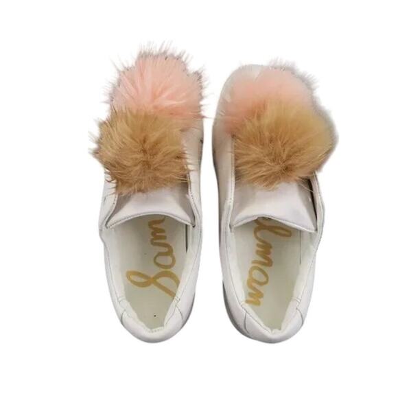 Sam Edelman Shoes Womens 8.5 Sneakers Leya Fashion Pom Pom Slip On Leather White - Picture 7 of 14